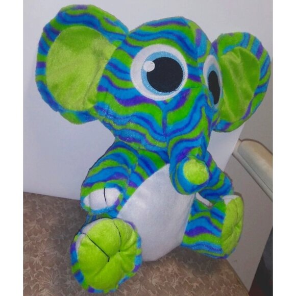 Large Elephant Plush toy Stuffed animal 16" green blue purple SWIRLED unique - Picture 3 of 6